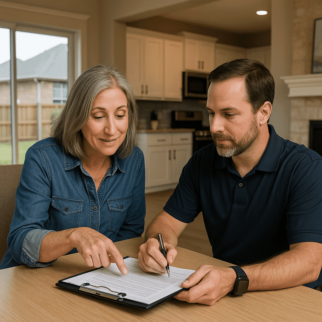 Be Informed Inspections inspector reviewing detailed home inspection report with a client in Frisco, TX
