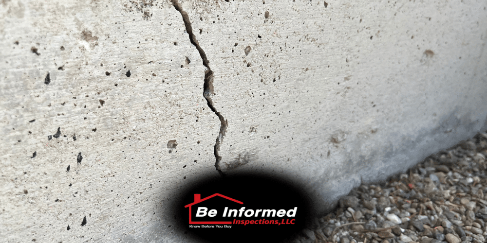 Foundation crack observed during a home inspection in Dallas, TX by Be Informed Inspections