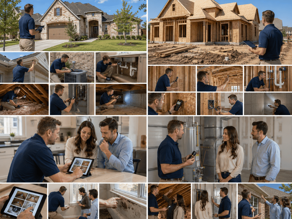 Home inspector reviewing existing homes and new construction properties during home inspections in Little Elm, TX