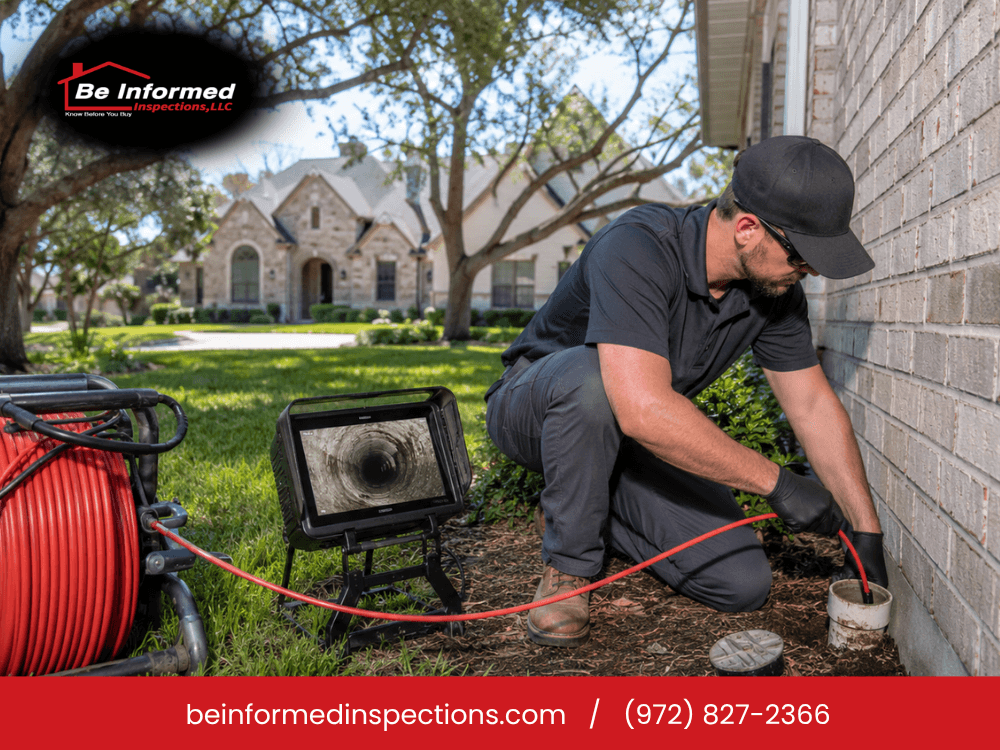 Be Informed Inspections performing a sewer scope inspection at a residential property in Little Elm TX