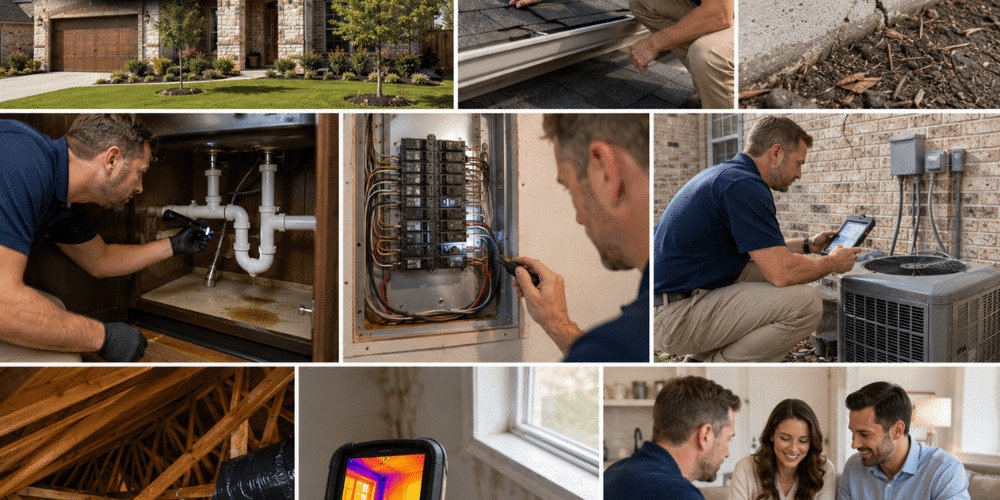 Be Informed Inspections evaluating roof, plumbing, electrical, HVAC, attic, foundation, and moisture concerns in Little Elm, TX