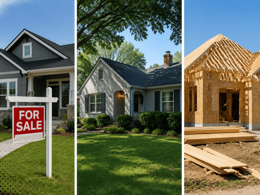 Collage of home types including existing home, home for sale, and new construction for sewer scope inspection in Little Elm TX