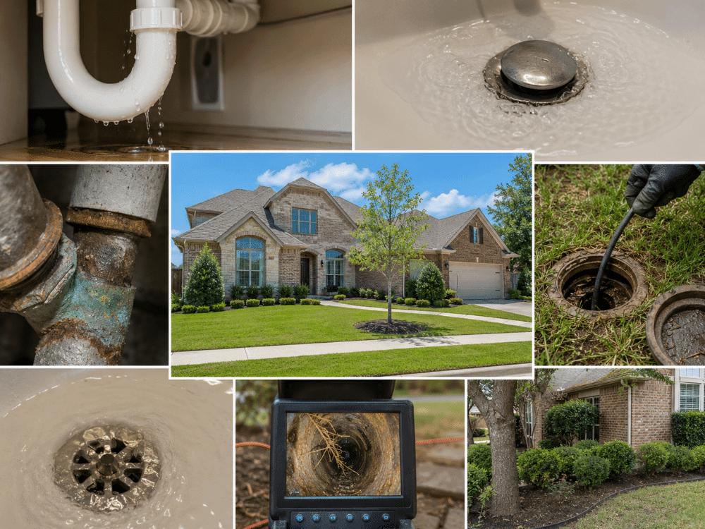 Home inspector checking under-sink plumbing, drains, and sewer lines during a professional home inspection in Little Elm, TX