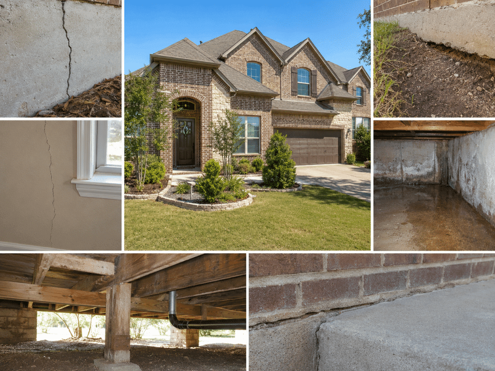 Inspector reviewing foundation cracks, crawl space, and structural supports in a Little Elm, TX home inspection