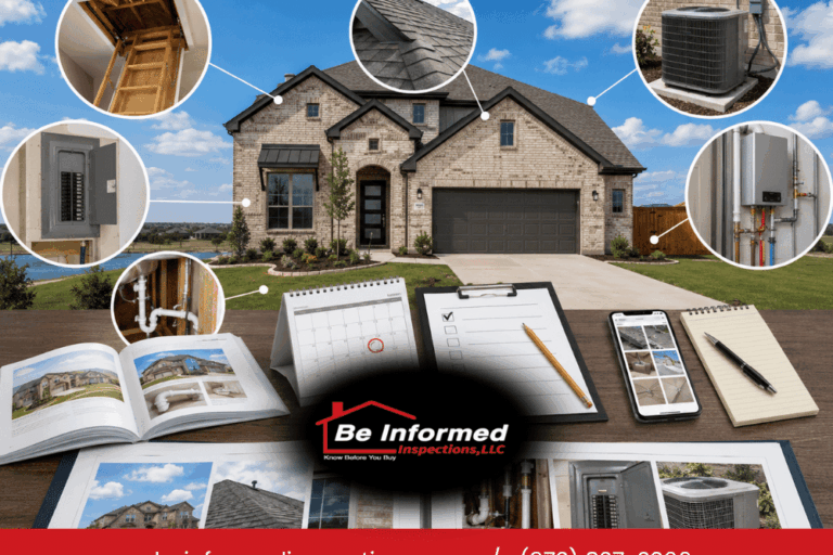 Exterior of a modern Little Elm, TX home with roof, attic, HVAC, and plumbing highlighted for builder warranty inspection