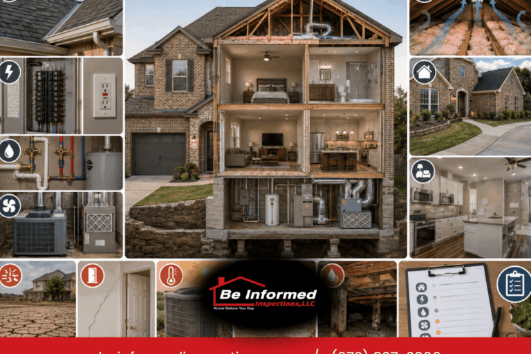 Detailed cutaway view of a home inspection showing roof, attic, HVAC, plumbing, and electrical systems in a Dallas-Fort Worth property
