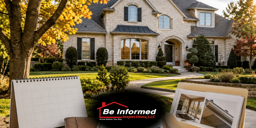 Pre-listing home inspection preparation for a Dallas Fort Worth home seller with inspection checklist, property documents, and residential home exterior during fall season